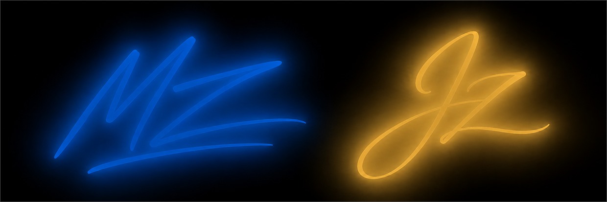 MZ and JZ blue-and-gold signature initials